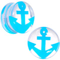 BodyCandy Clear Acrylic Double Flare Blue Turquoise  Anchor Saddle Plug Set 18mm - 20mm — side view