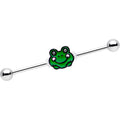 BodyCandy 14G Smiling Green Frog Industrial Barbell 38mm — main product shot