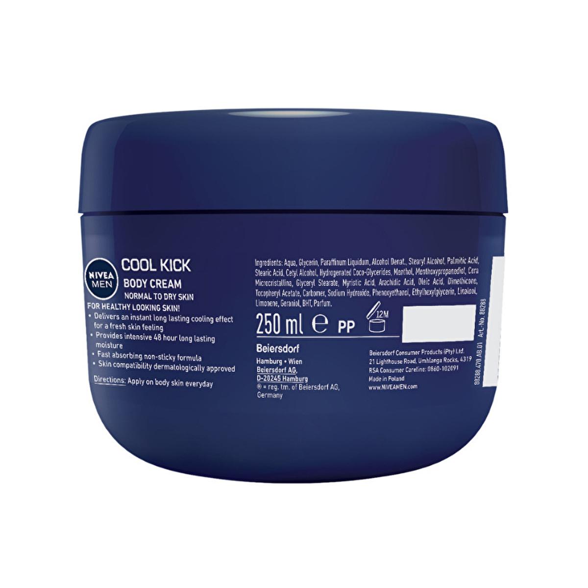 Nivea Men Cool Kick: 48H Moisturizing Hand & Body Cream for Men - Non-Greasy, Fast Absorbing, Dry Skin Relief & Refreshing Sensation