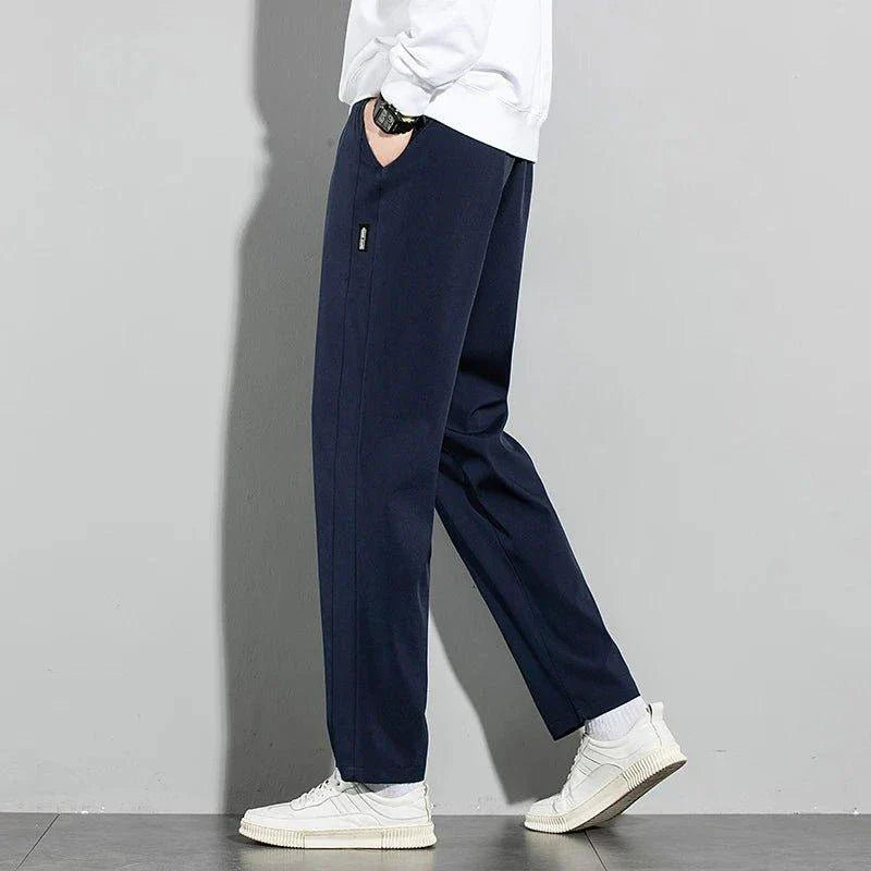 Ice Silk Men's Pants 2025 Summer New Black Gray Thin Business Casual Pants Outdoor Elastic Breathable Straight Leg Sweatpants