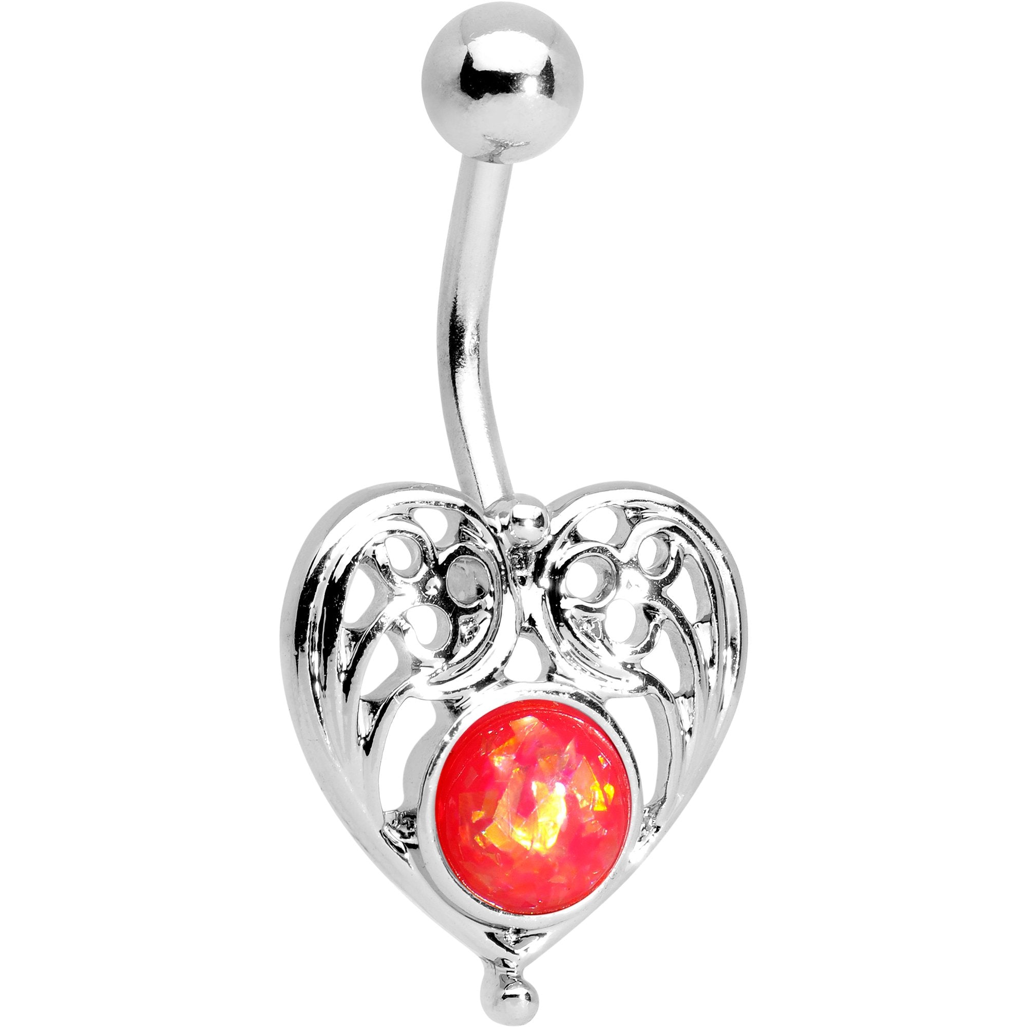 BodyCandy Red Faux Opal Heavenly Heart Belly Ring — main product shot