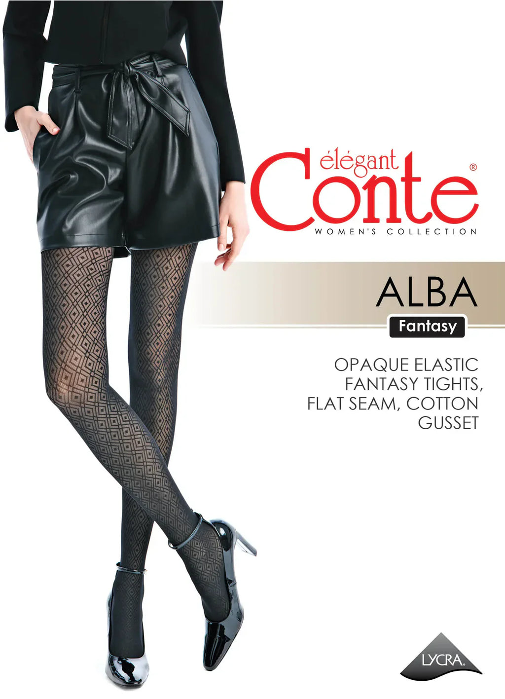 TheRanok.com Fantasy Tights Conte Alba - Geometric Diamond Pattern — detail close-up