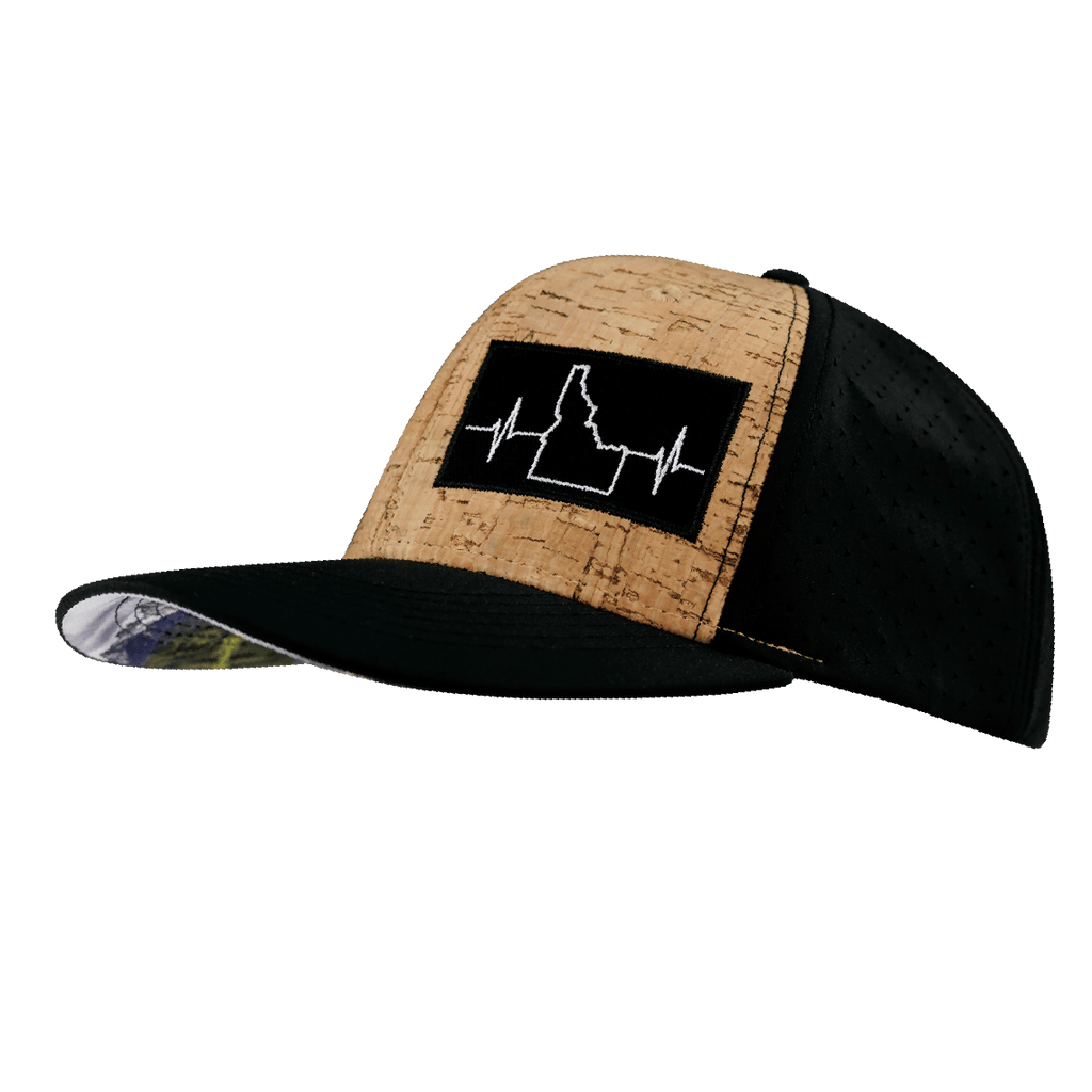 The Heartbeat Brand Idaho Hat - Baseball Hat Fit - Cork - Black - Laser Mesh — side view