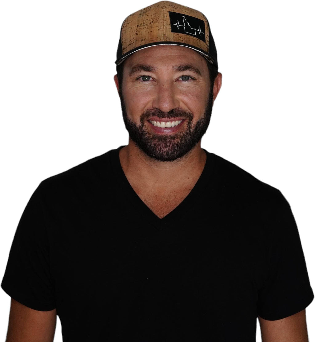 The Heartbeat Brand Idaho Hat - Baseball Hat Fit - Cork - Black - Laser Mesh — detail close-up