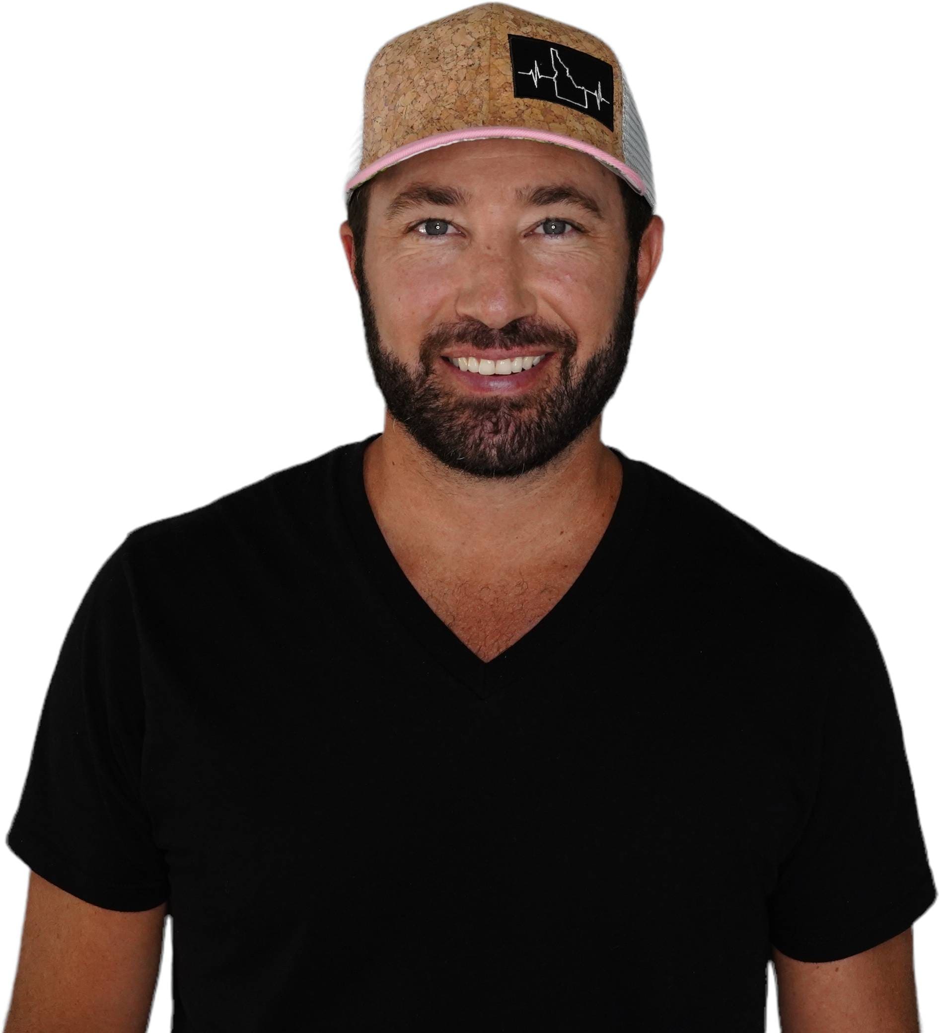 Idaho Hat - Baseball Hat Fit - Cork - Pink / Gray - Trucker Mesh
