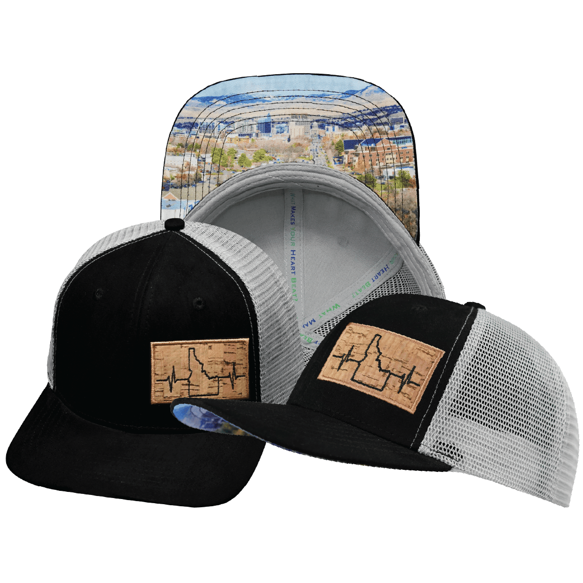 The Heartbeat Brand Idaho Baseball Hat — Suede Black / Gray — main product shot