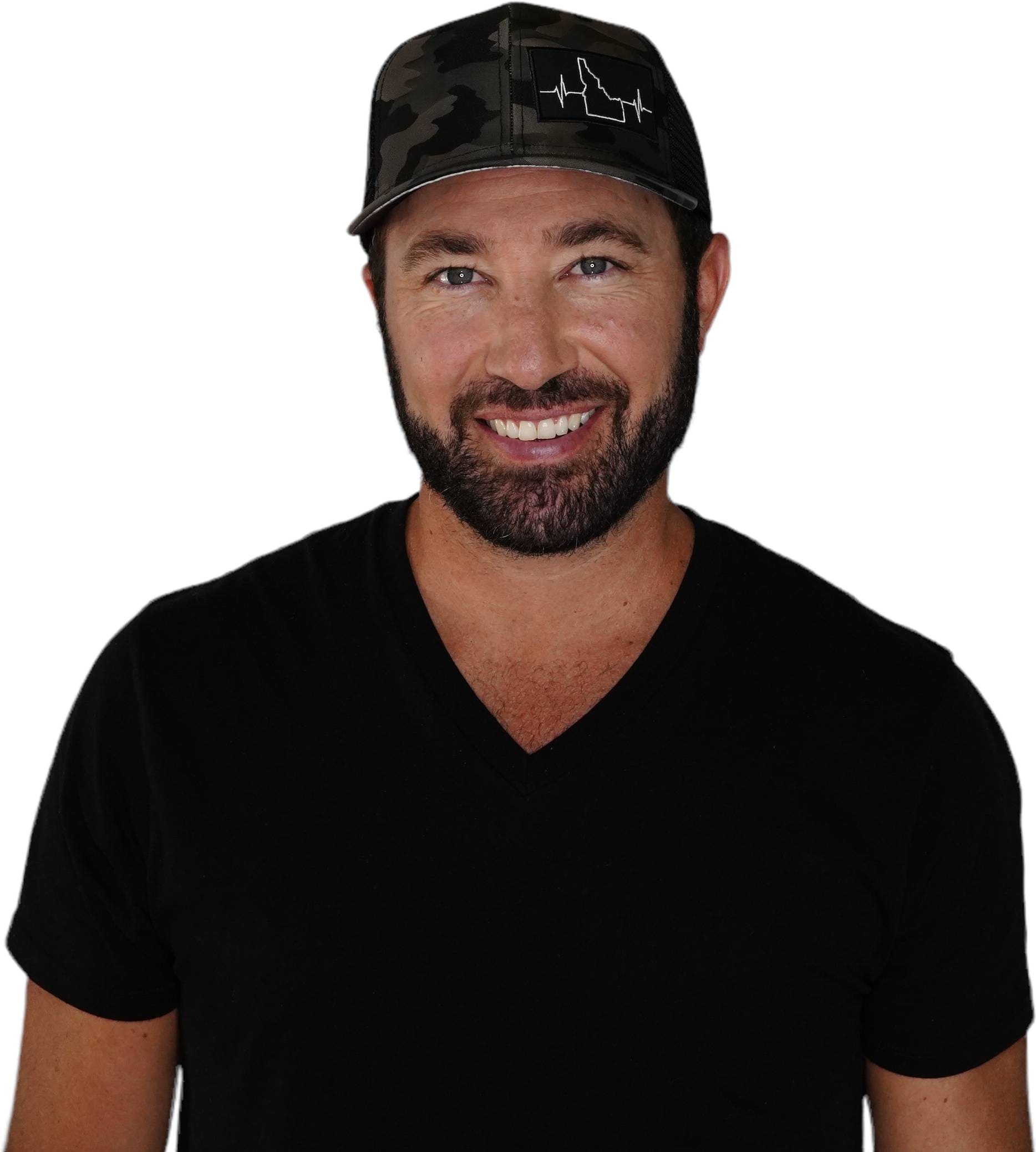 Idaho Hat - Baseball Hat Fit - Tan Camo / Black - Trucker Mesh
