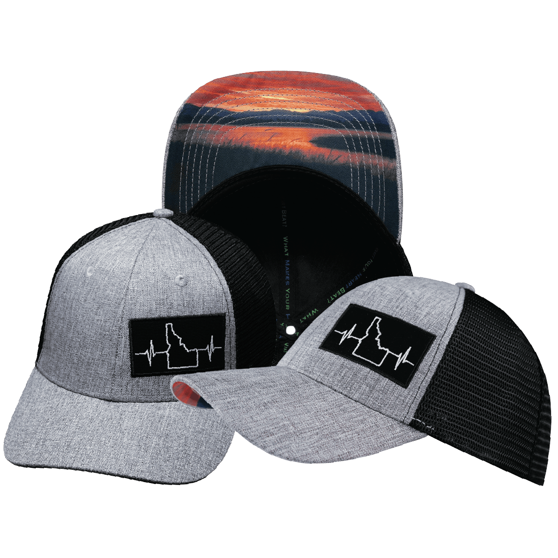 The Heartbeat Brand Idaho Low Profile Hat — Heather Gray / Black — main product shot