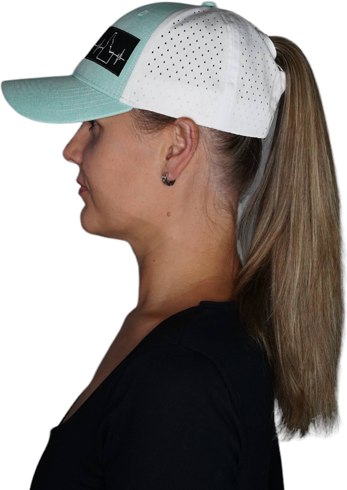 Idaho Hat - Low Profile - Ponytail - Teal / White - Laser Mesh