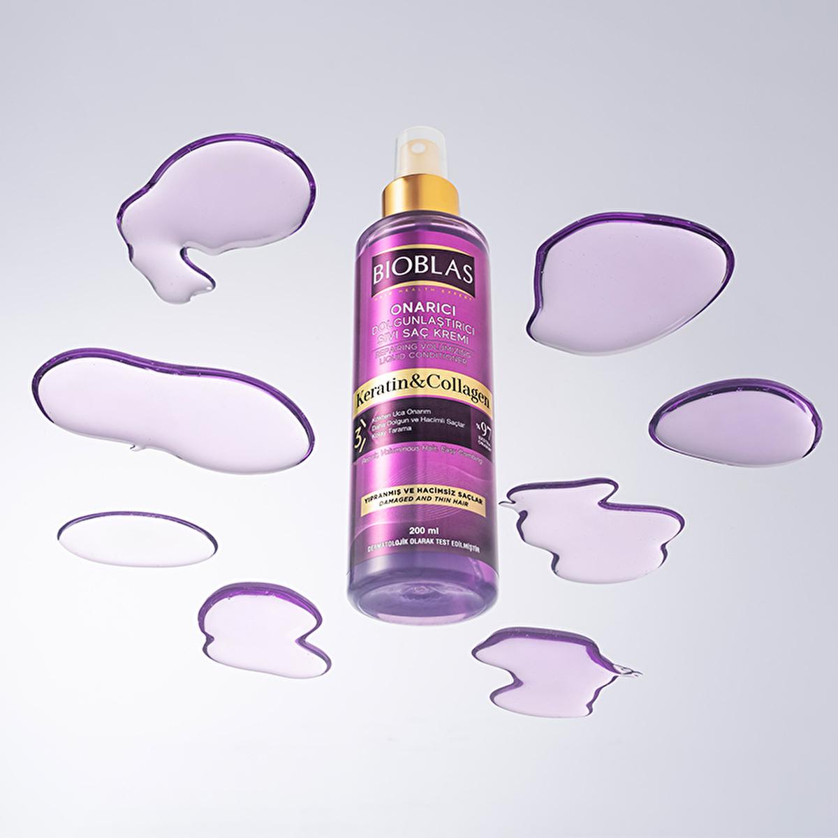 Bioblas Collagen & Keratin Leave-In Hair Conditioner: Volumizing, Thickening & Anti-Frizz for Fine Hair - Enhances Shine & Prevents Hair Loss