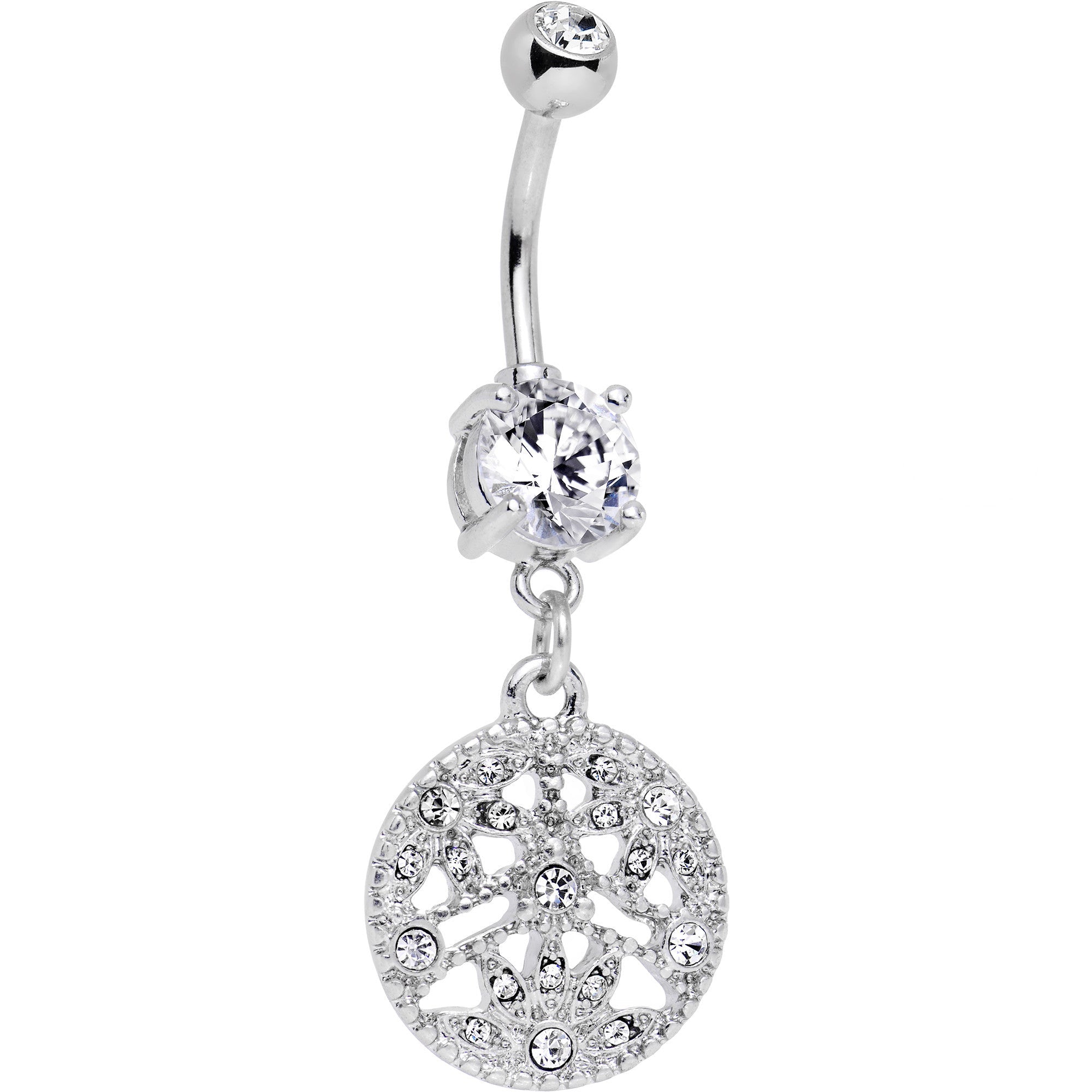 BodyCandy Clear CZ Gem Baroque Beauty Disc Dangle Belly Ring — main product shot