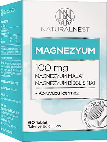 Naturalnest Magnesium Supplement 100mg - 60 Tablets | Magnesium Malate &amp; Bisglycinate
