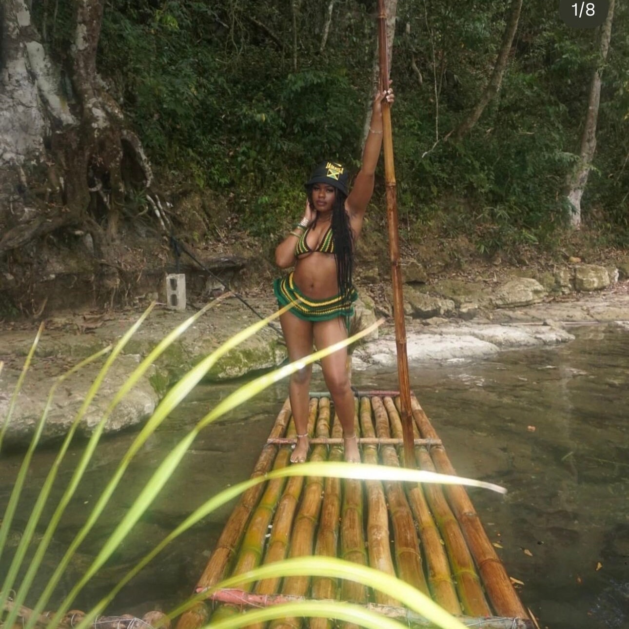 Stitched by Spice Handmade Jamaica Crochet Bikini 4-Piece Set with Micro Mini Skirt and Bucket Hat — size reference