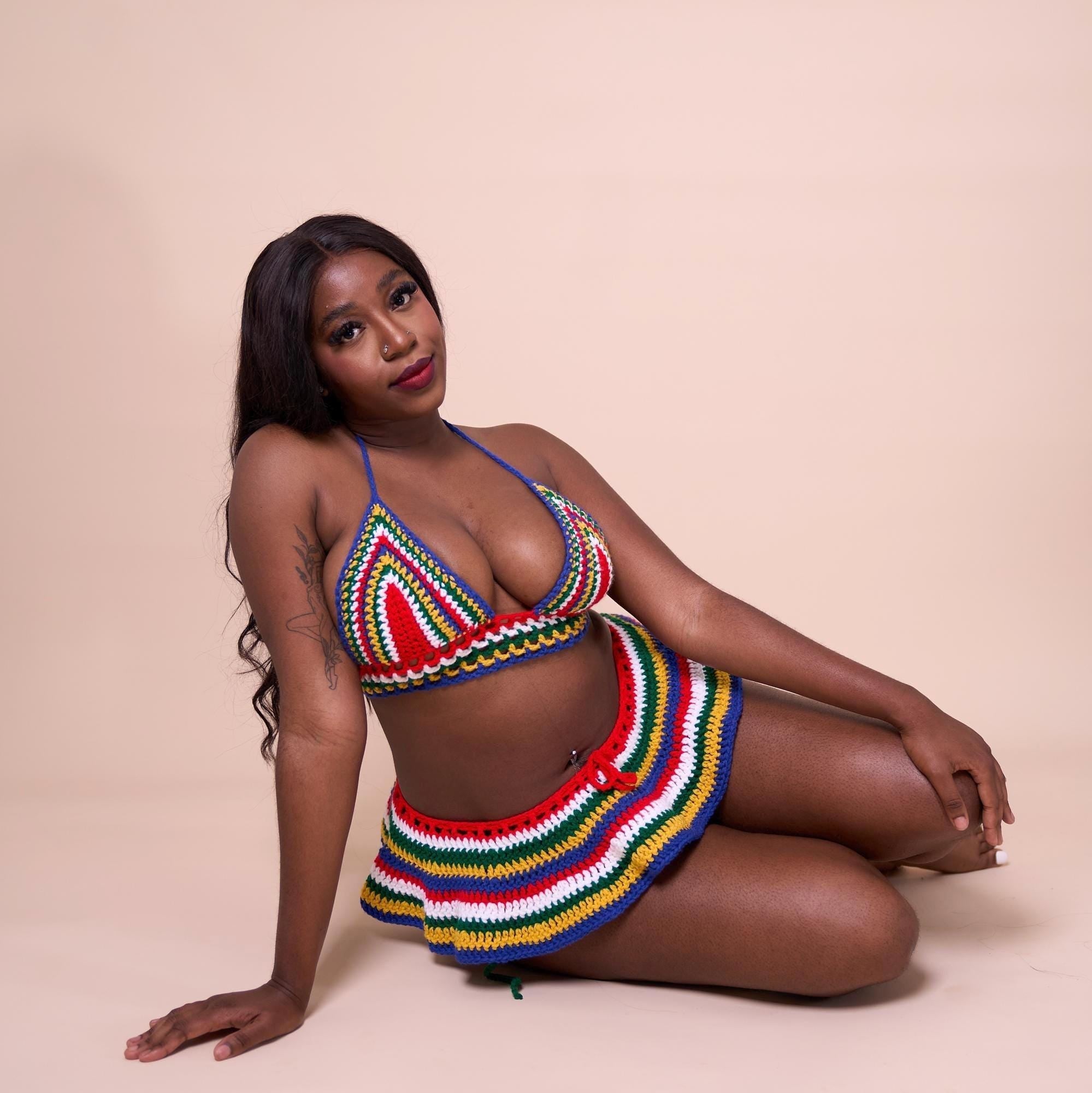 Handmade South Africa Crochet Bikini 3 Piece Matching Set with Micro Mini…