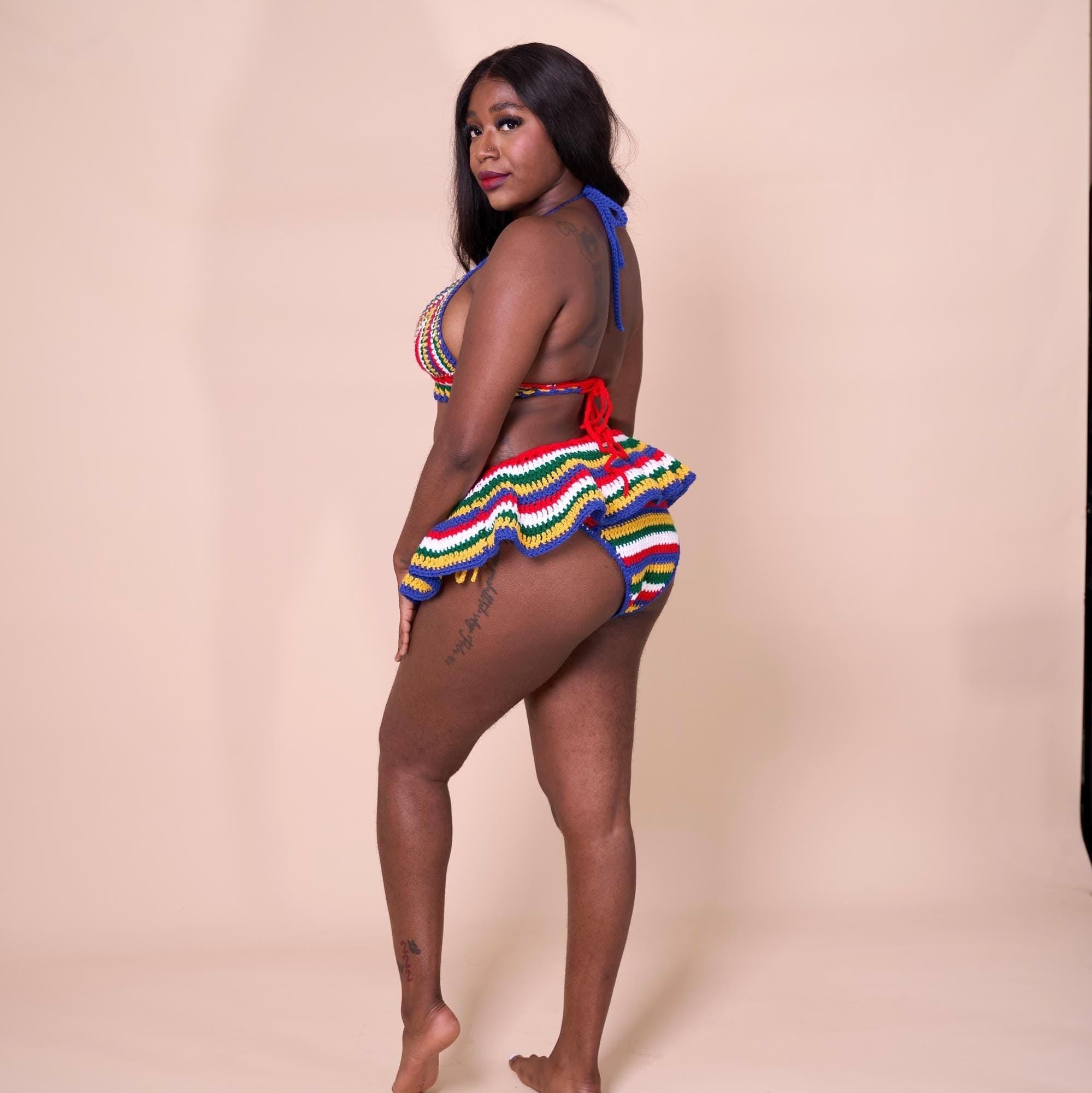Handmade South Africa Crochet Bikini 3 Piece Matching Set with Micro Mini…