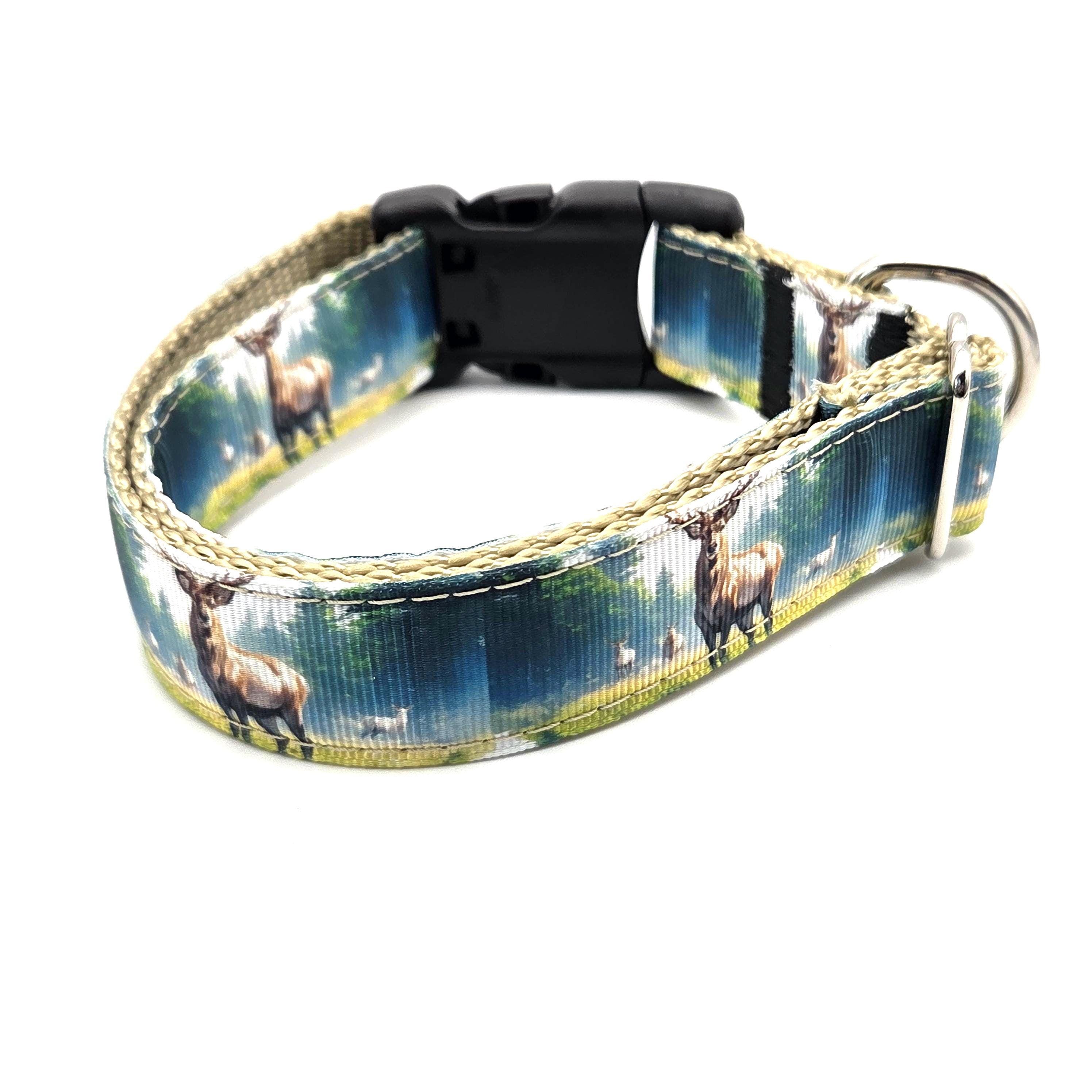 Rewarding Rover LLC Whitetail Deer Buck Dog Collar - Handmade Wilderness Scene - 1 Inch Wide Adjustable - Gift for Hunters & Outdoorsmen — image 3