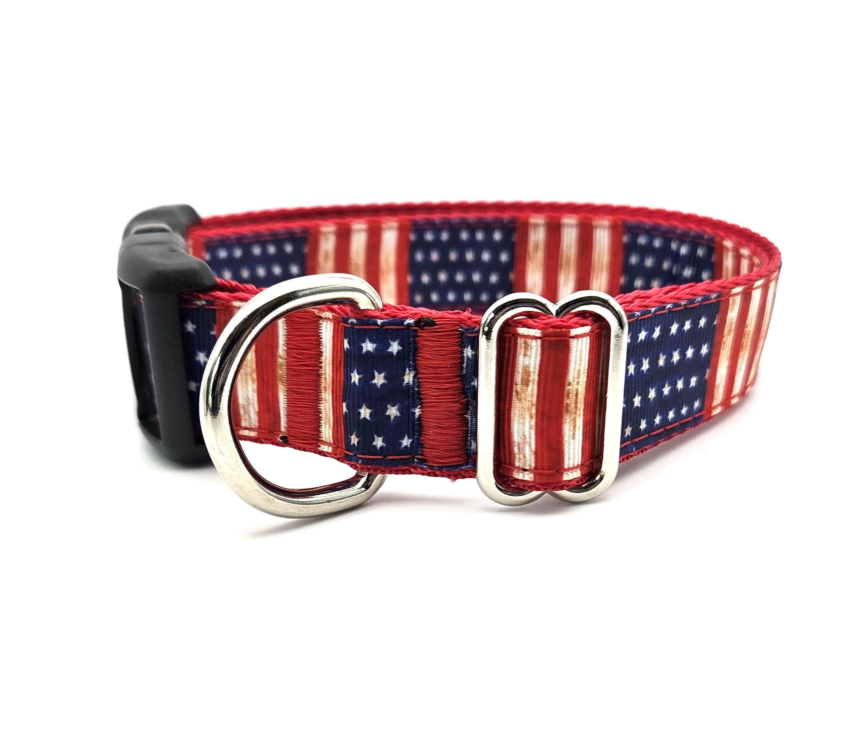 Rewarding Rover LLC Vintage American Flag Dog Collar | Patriotic Rustic Stars and Stripes | Hunting & Sporting Dog Gear | Adjustable 13-21 Inches — image 1