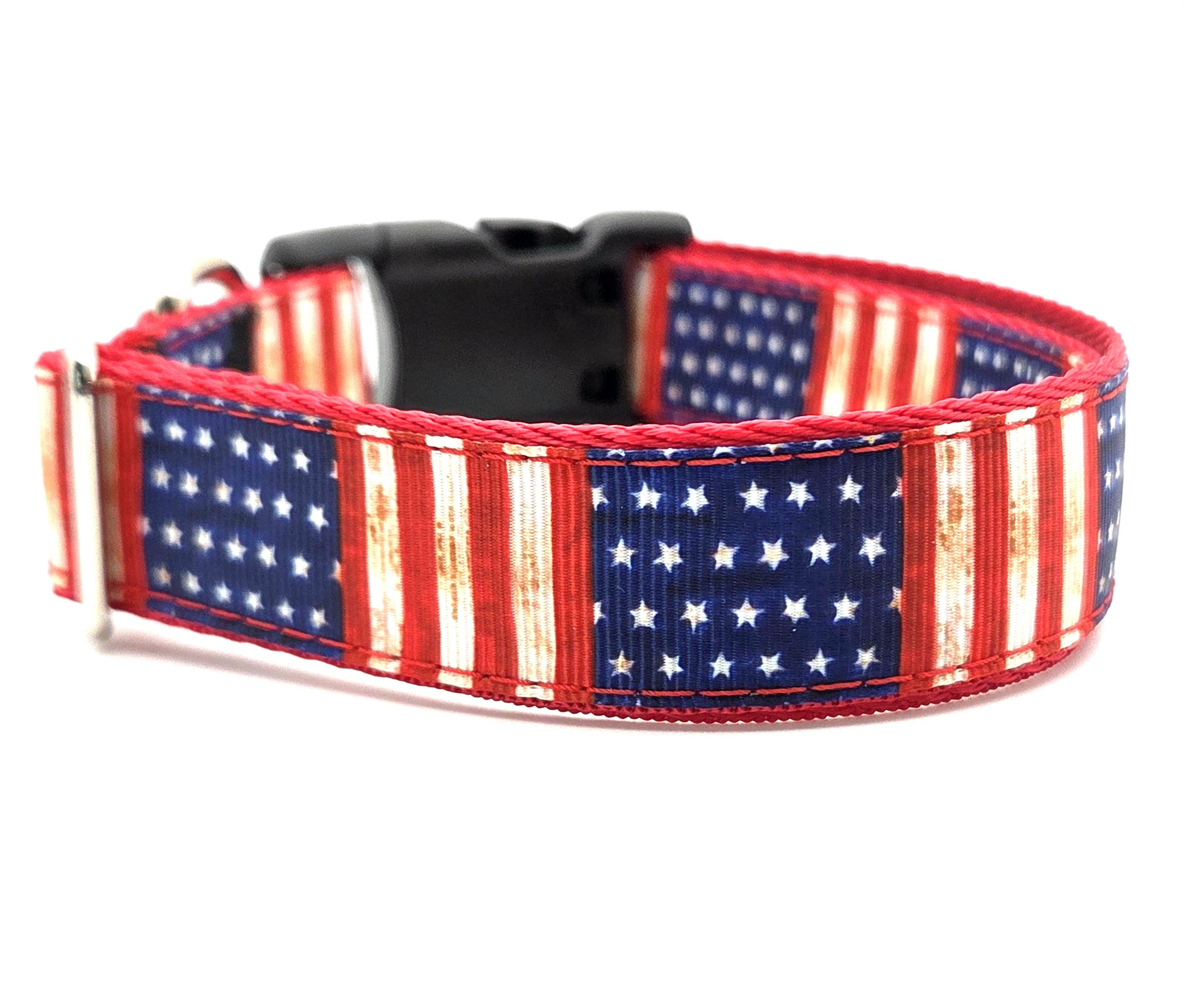 Rewarding Rover LLC Vintage American Flag Dog Collar | Patriotic Rustic Stars and Stripes | Hunting & Sporting Dog Gear | Adjustable 13-21 Inches — image 2