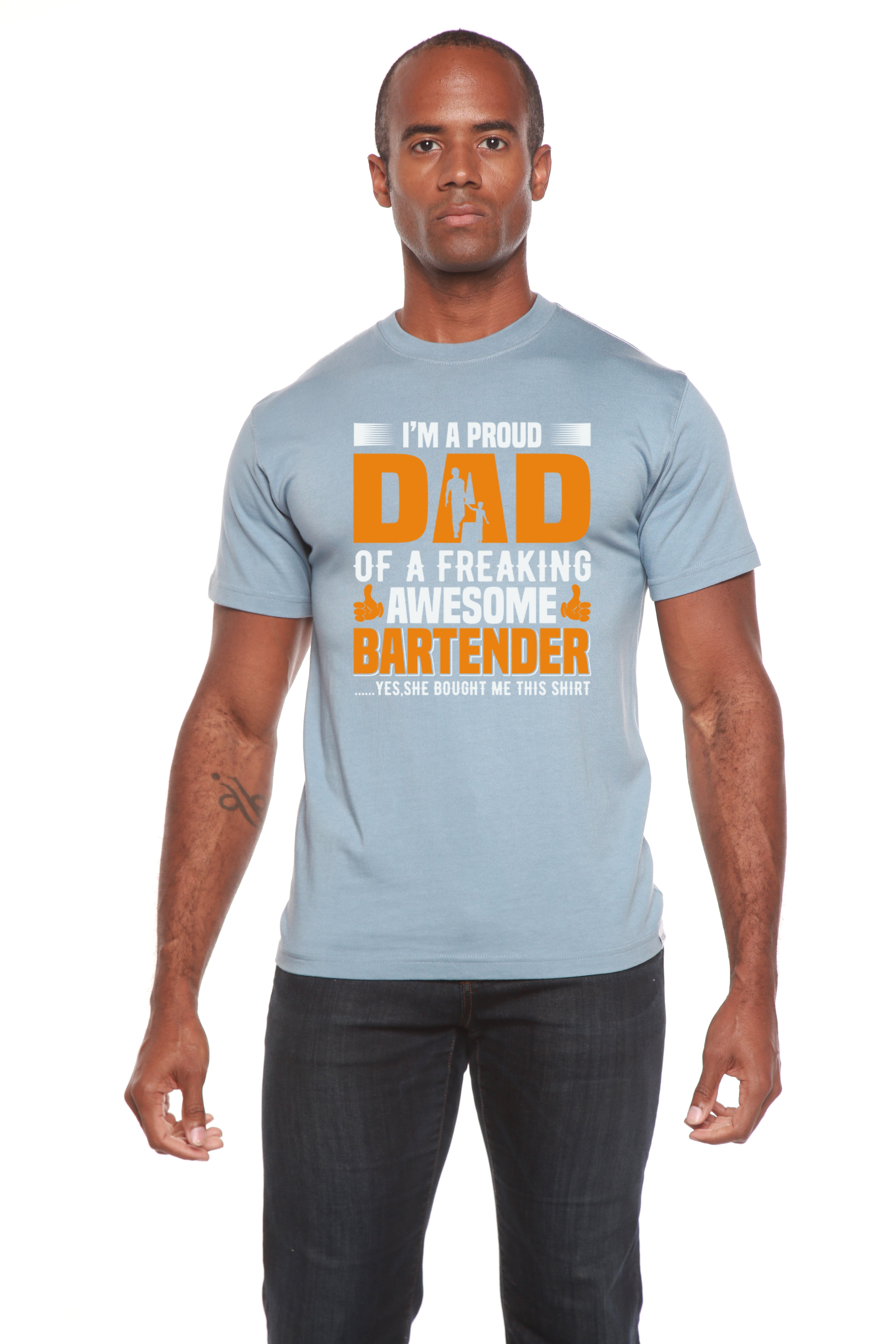 Spun Bamboo I'm a Proud Dad Men's Bamboo Viscose/Organic Cotton Short Sleeve Graphic T-Shirt — comparison shot