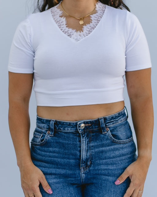 HALFTEE Layering Fashions Lace Trimmed V-neck Halftee — construction detail