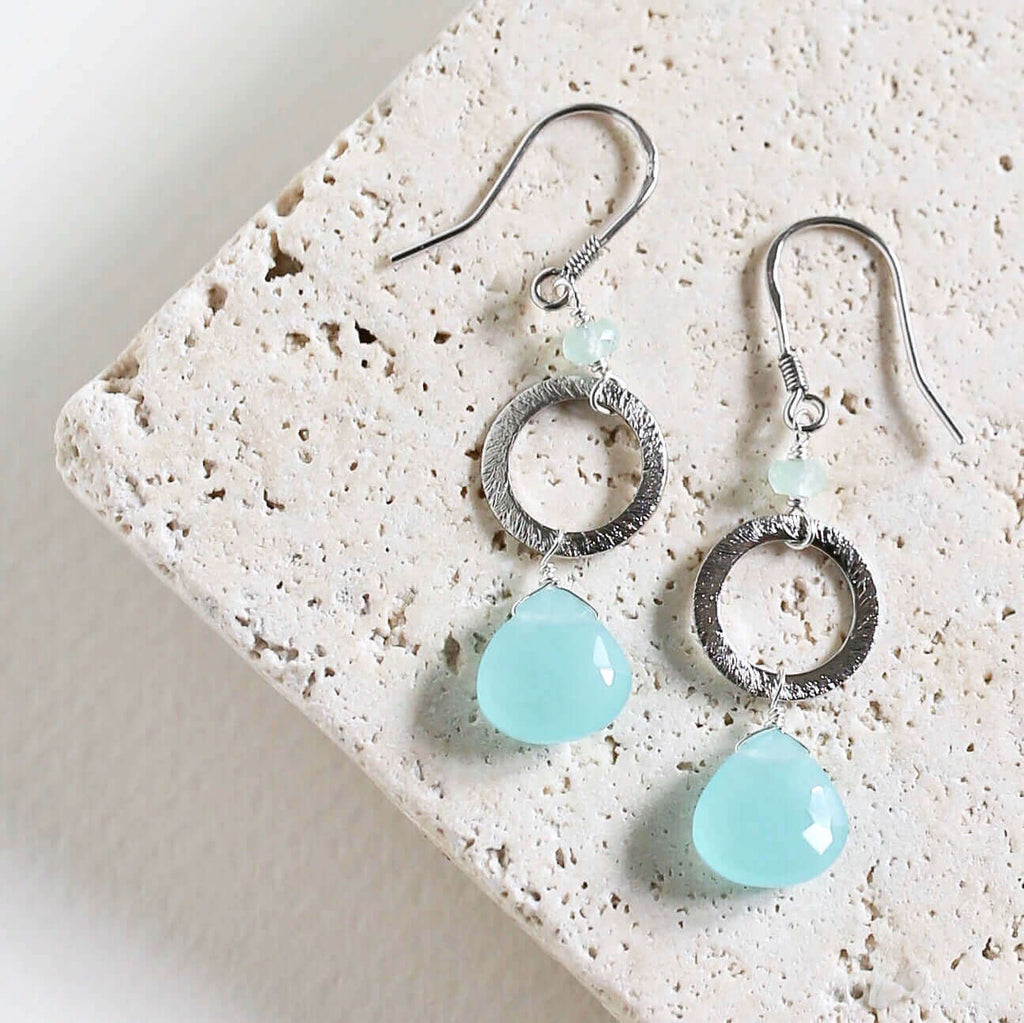 PARKEN JEWELRY The Airie Earring - Blue Chalcedony Gold — lifestyle worn / used context