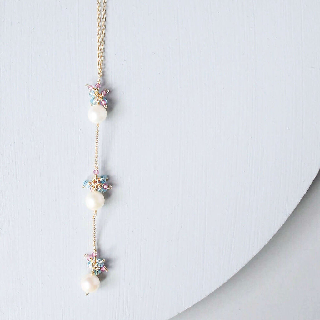 PARKEN JEWELRY Pearl and Aquamarine Quartz Necklace — in-use photo