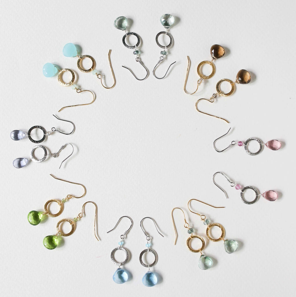 PARKEN JEWELRY The Airie Earring - Green Amethyst Gold — PARKEN JEWELRY branding close-up