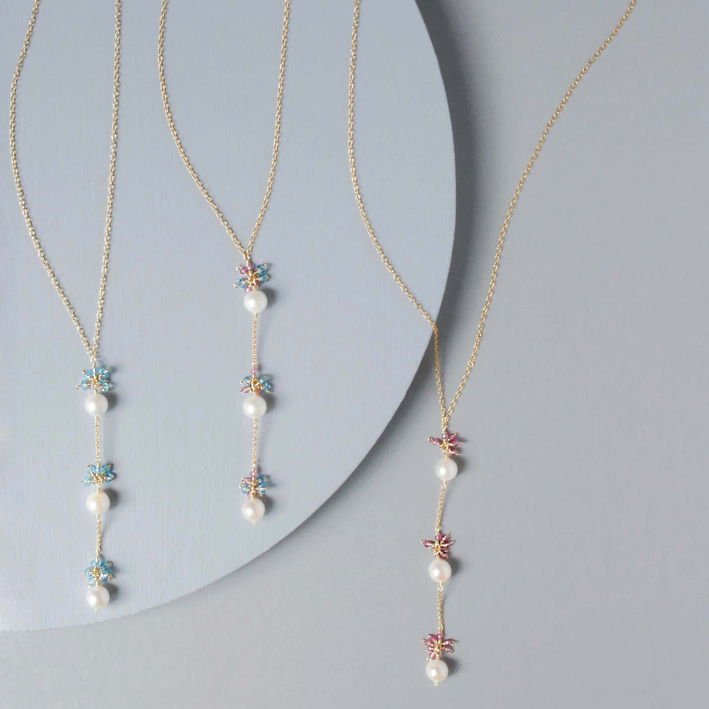 PARKEN JEWELRY Pearl and Aquamarine Quartz Necklace — side view