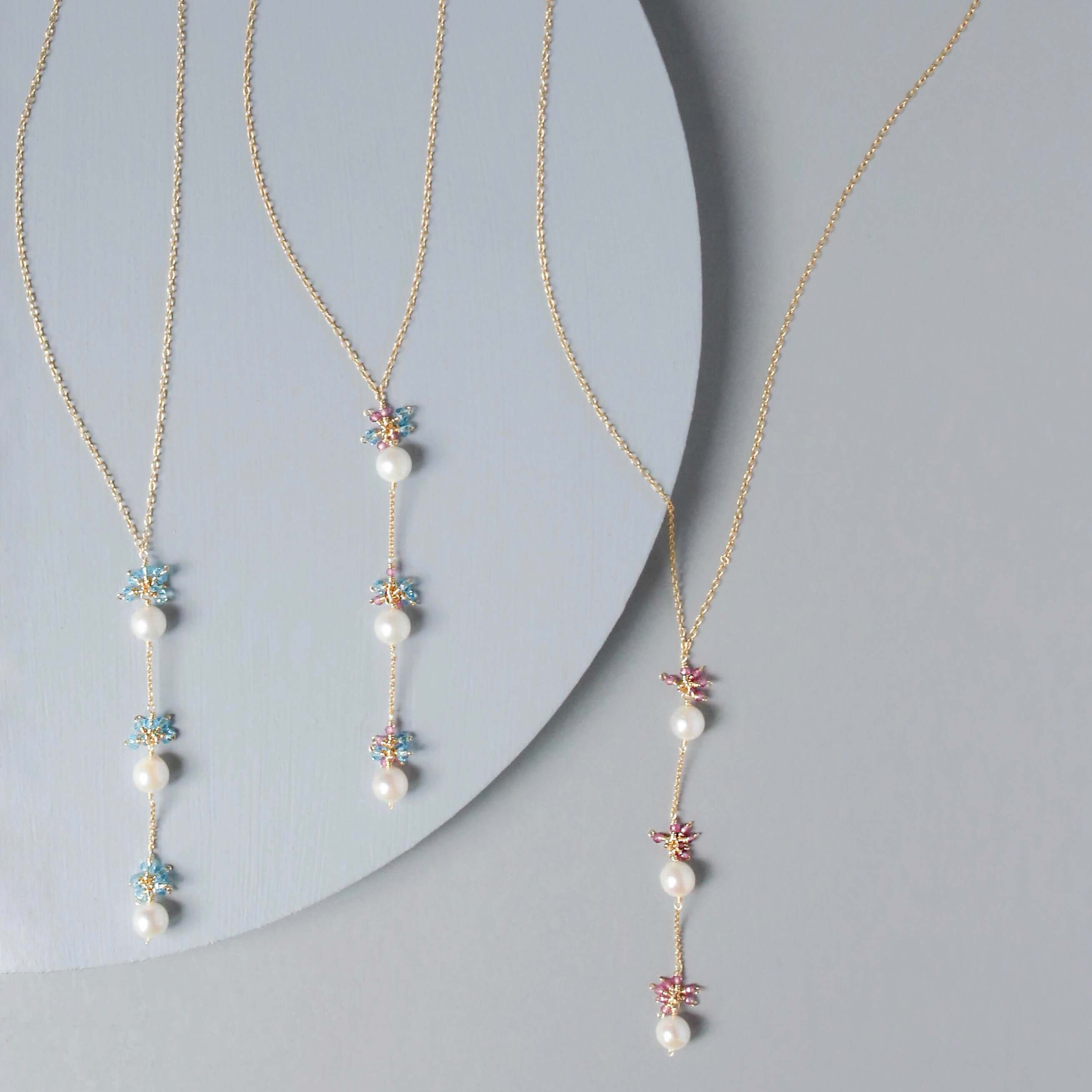 PARKEN JEWELRY Pearl and Aquamarine Quartz Necklace — side view