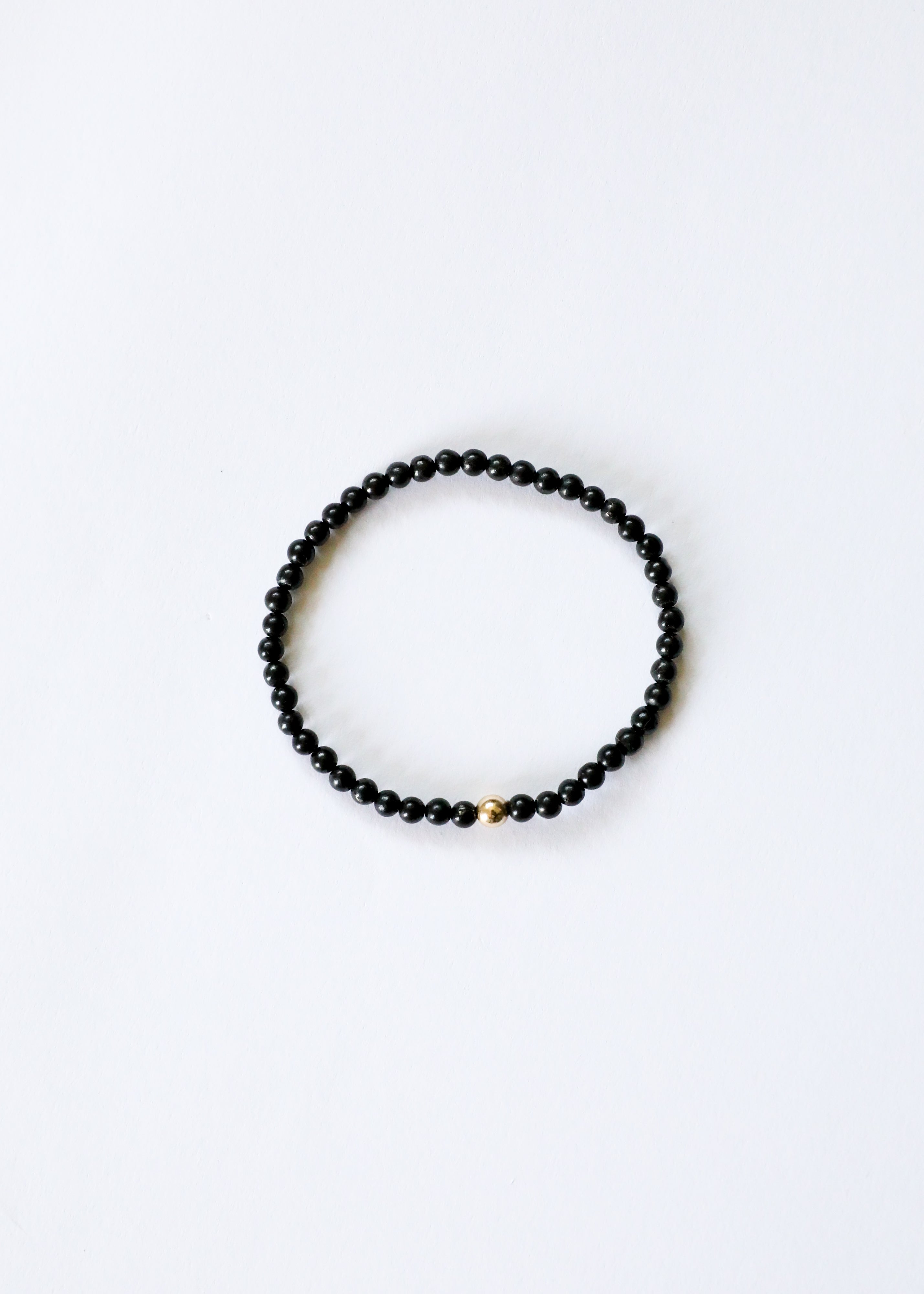 CanyonLeaf Dainty Shungite + 14K Gold Filled || Beaded Stretch Bracelet — detail close-up