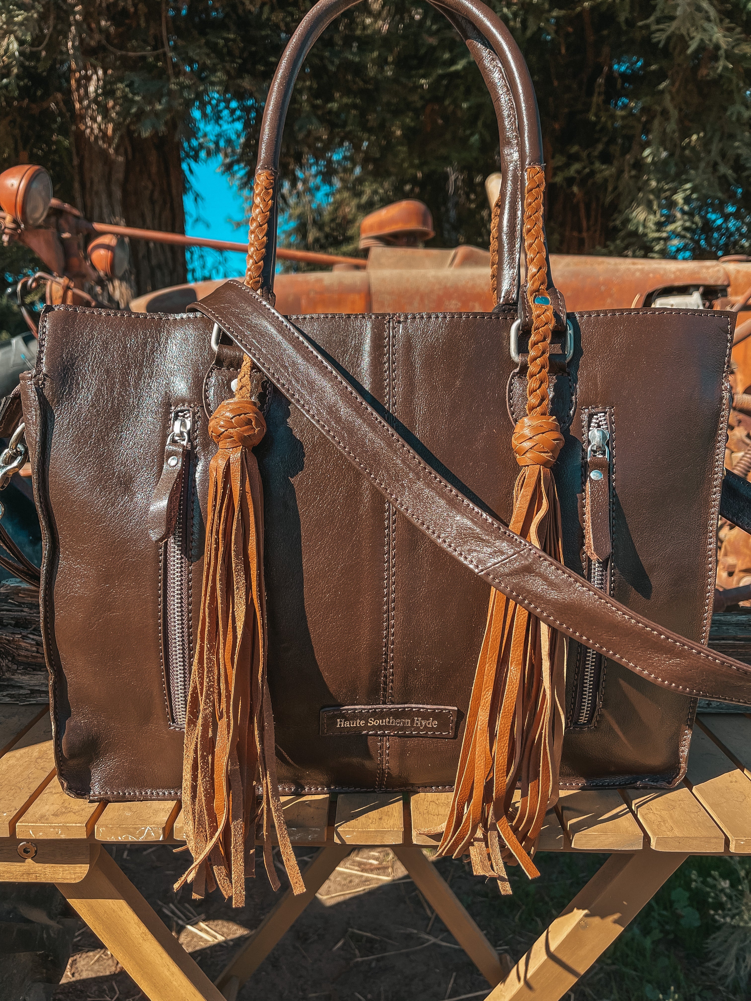 Haute Southern Hyde The Smoking Gun Tote Concealed Carry a Haute Southern Hyde by Beth Marie Exclusive — Haute Southern Hyde branding close-up