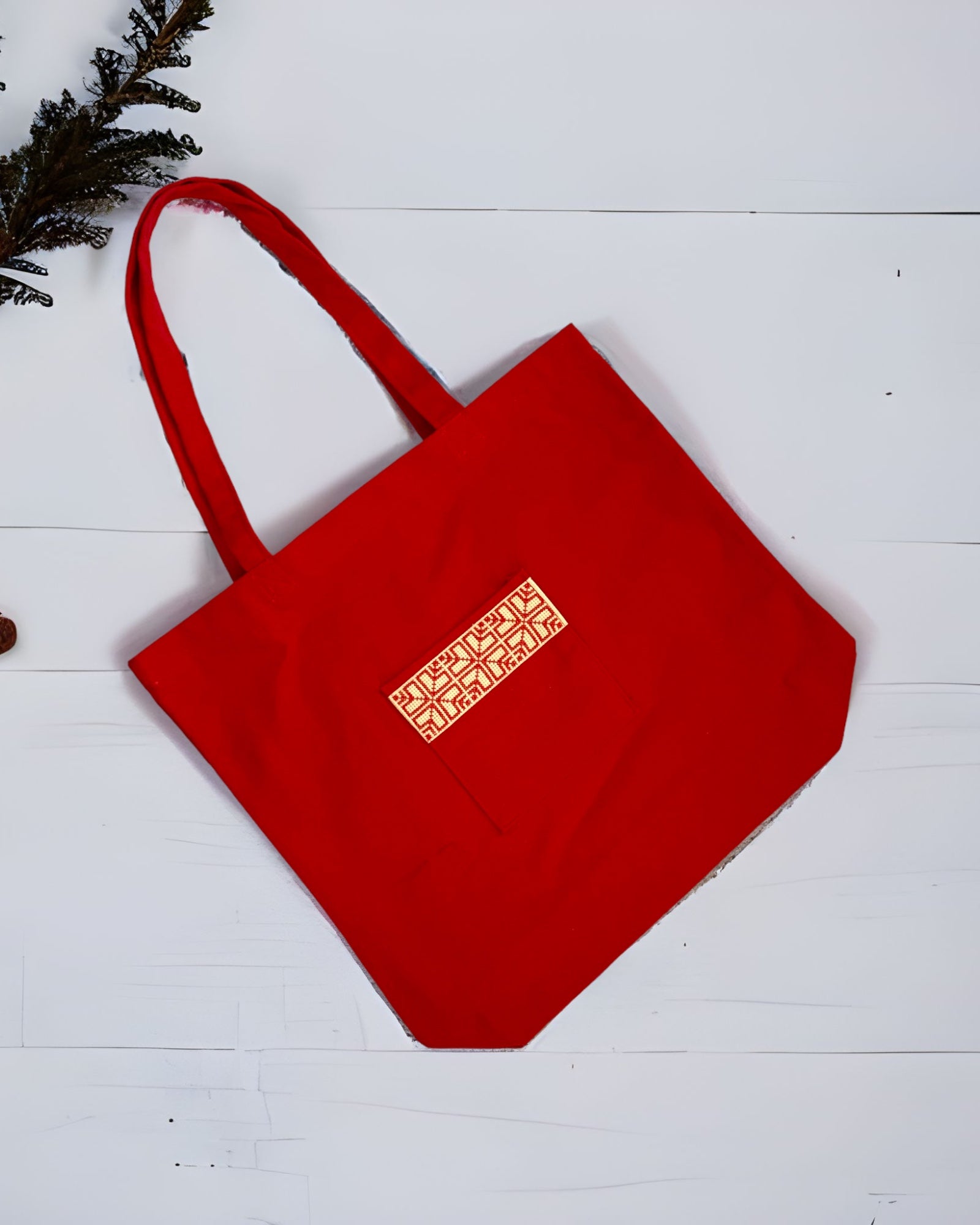 KADOU BOUTIQUE Tatreez Fabric Tote Bag — detail close-up