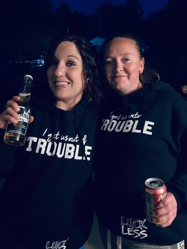 Luckless Outfitters In And Out Of Trouble | Best Friend Hoodies (Set Of 2) — detail close-up