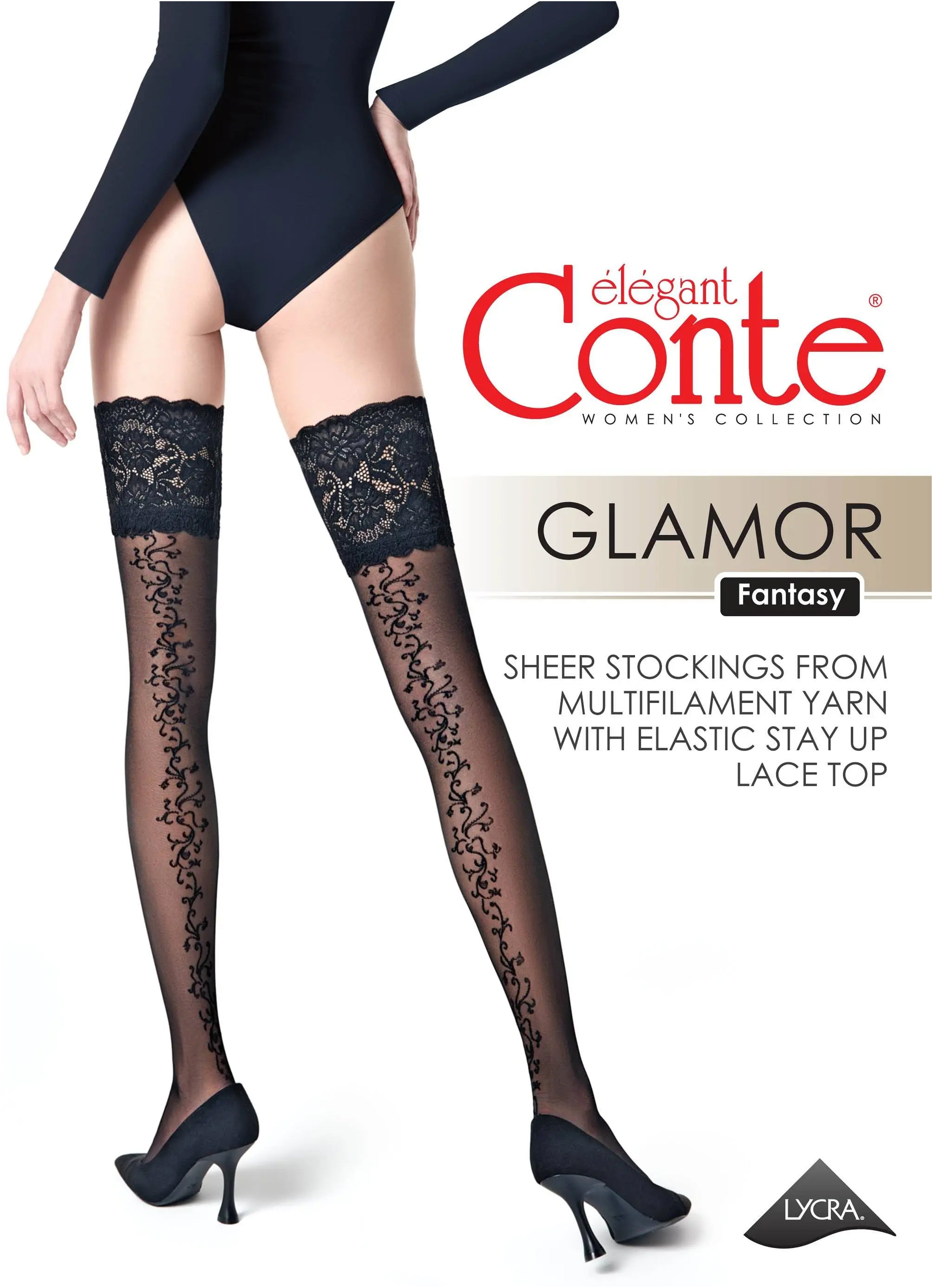 TheRanok.com Fantasy Stockings Conte Glamor - Openwork Elastic Band and Floral Pattern — lifestyle context
