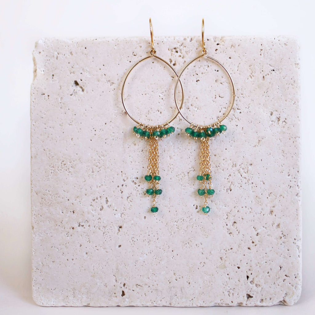 PARKEN JEWELRY Green Apatite Mini Swing Earrings — detail close-up