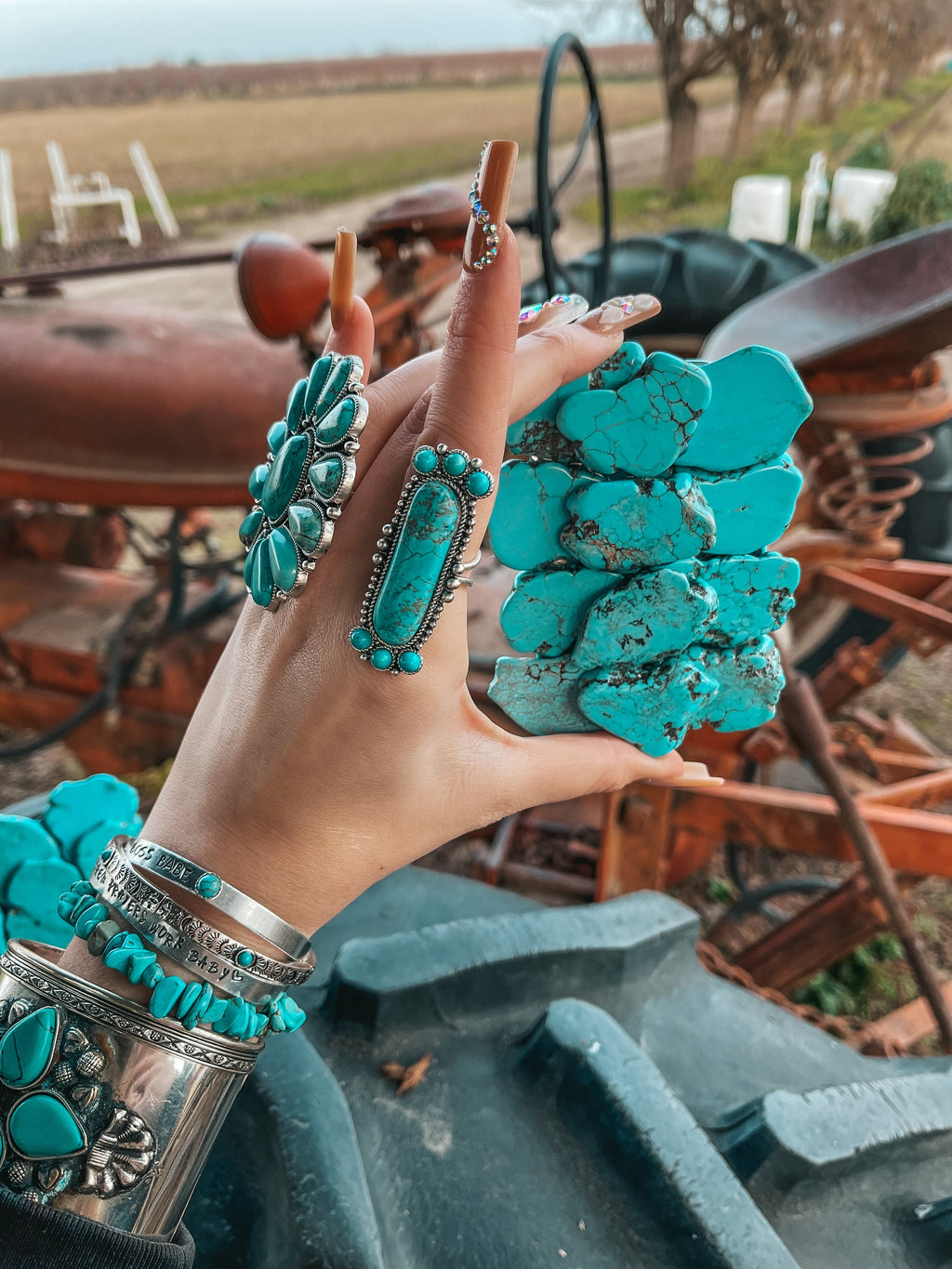Haute Southern Hyde Turquoise Natural Stone Belt Buckle — lifestyle worn / used context