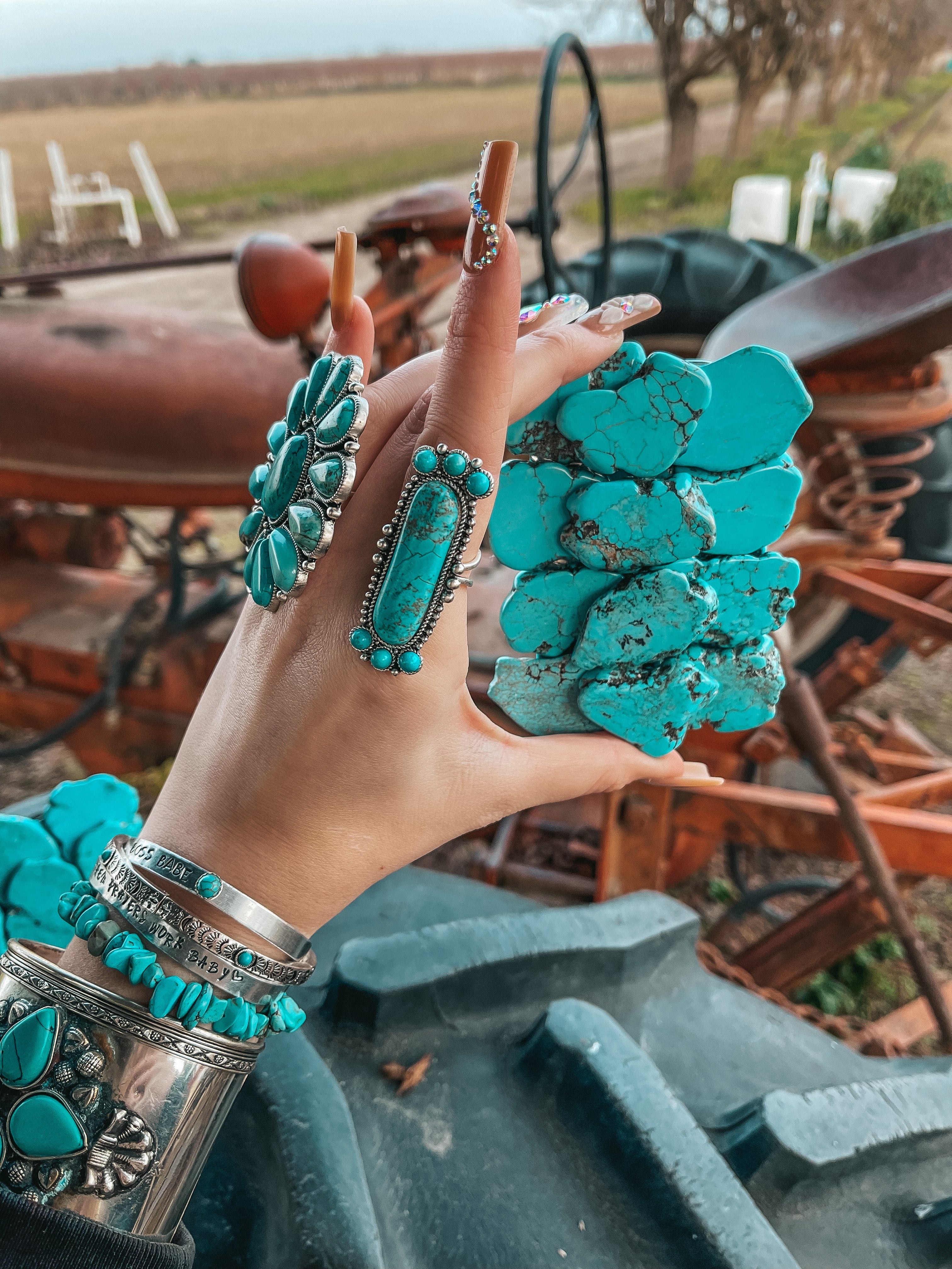 Haute Southern Hyde Turquoise Natural Stone Belt Buckle — lifestyle worn / used context