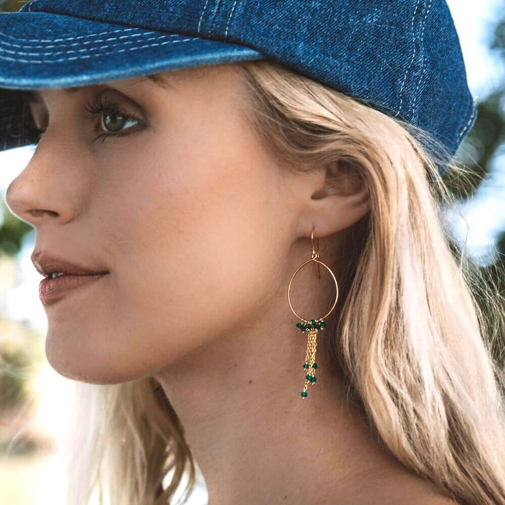 PARKEN JEWELRY Green Apatite Mini Swing Earrings — lifestyle context