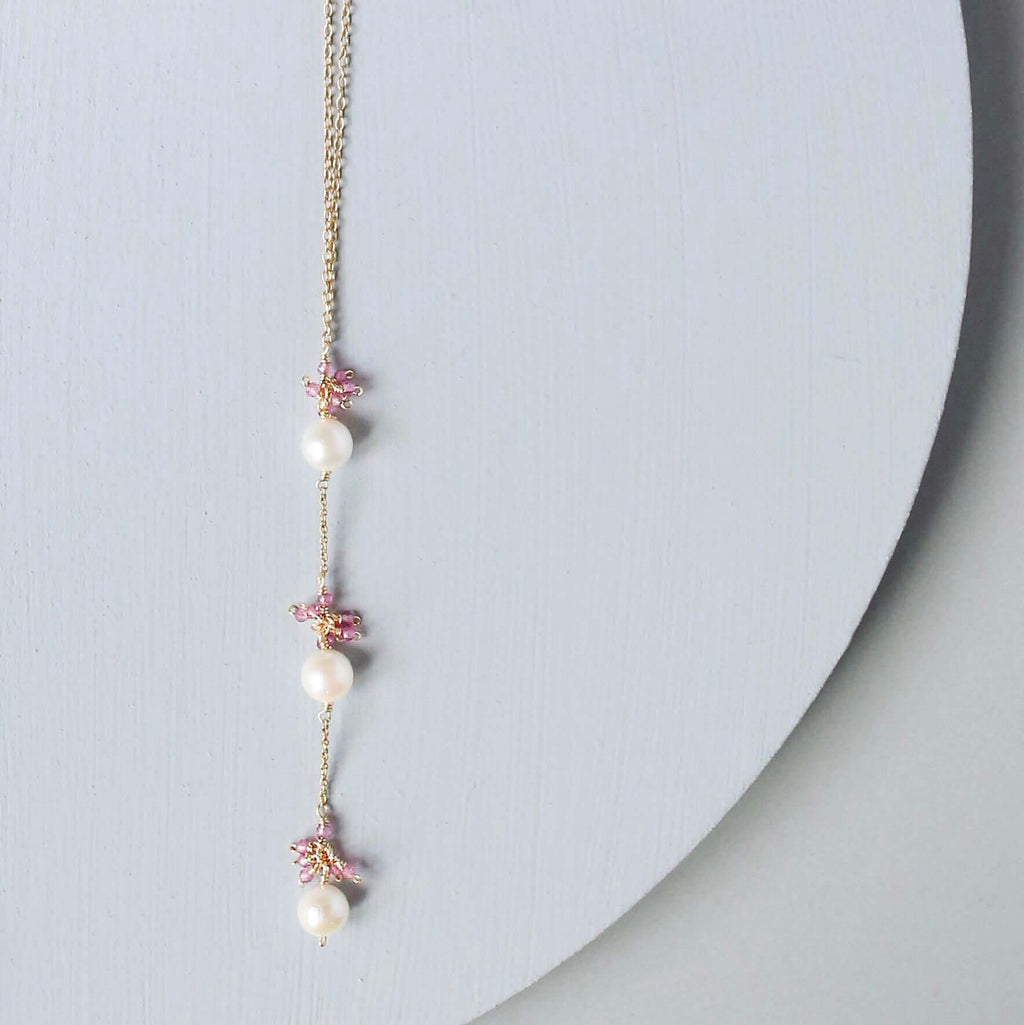 PARKEN JEWELRY Pearl and Aquamarine Quartz Necklace — back view