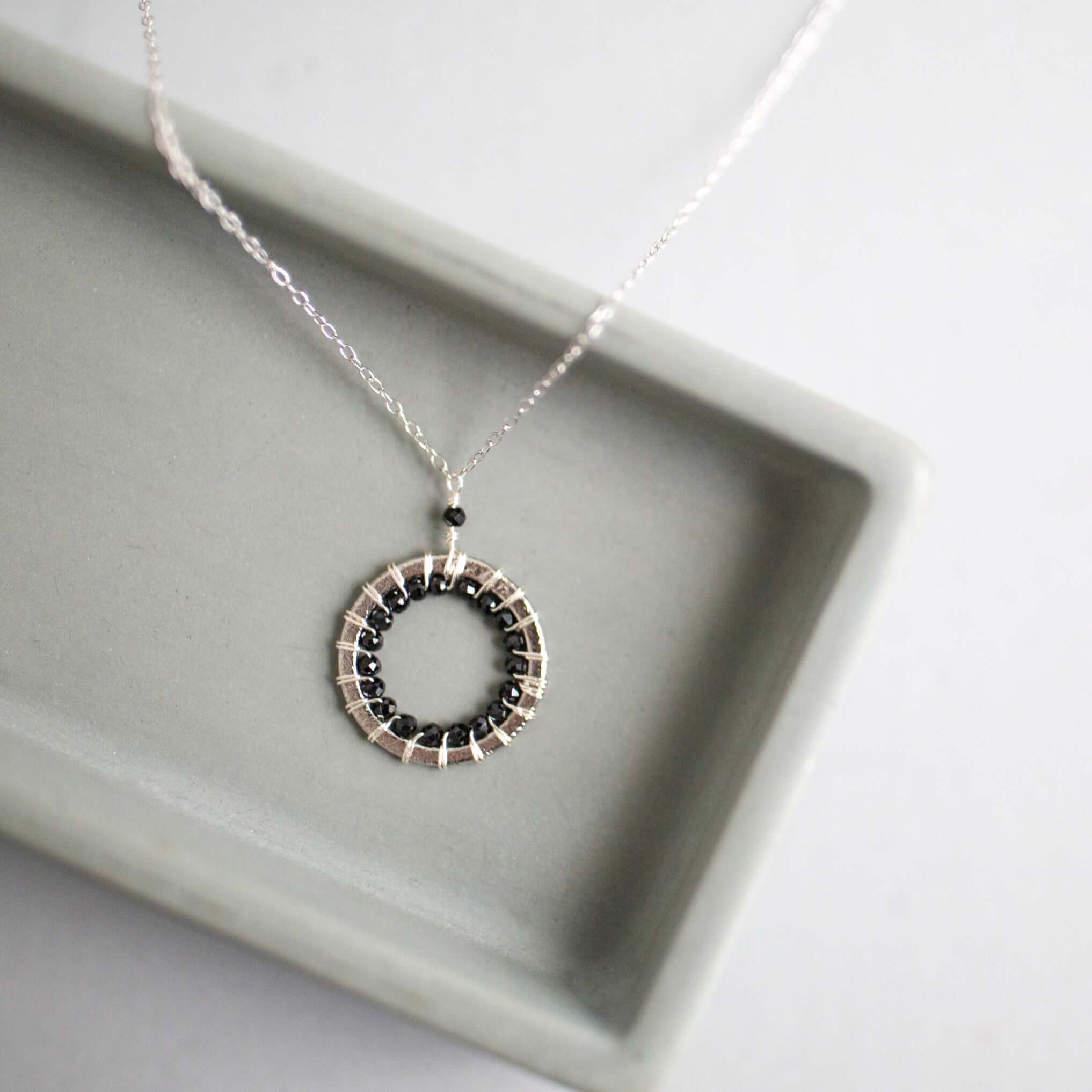 PARKEN JEWELRY PARKEN JEWELRY Black Spinel Halo Mini Sliver Pendant — main product shot