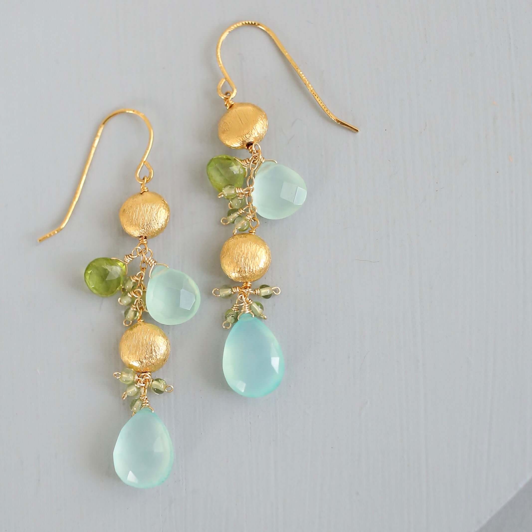 PARKEN JEWELRY PARKEN JEWELRY Aqua Chalcedony & Peridot Gold Drop Earrings — main product shot