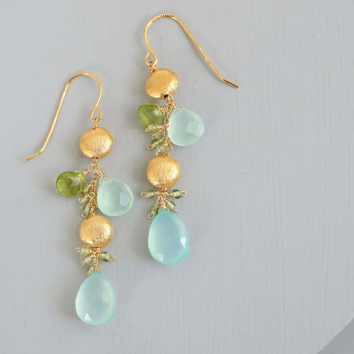 PARKEN JEWELRY PARKEN JEWELRY Aqua Chalcedony & Peridot Gold Drop Earrings — main product shot
