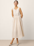 LINTICO 100% Linen Sleeveless Crew Neck Waist Pleated Maxi Dress SELENE — main product shot