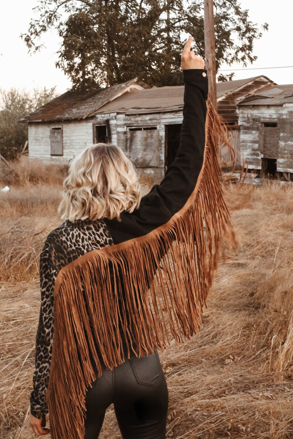 Haute Southern Hyde Leather Fringe Crop Jacket — Haute Southern Hyde branding close-up