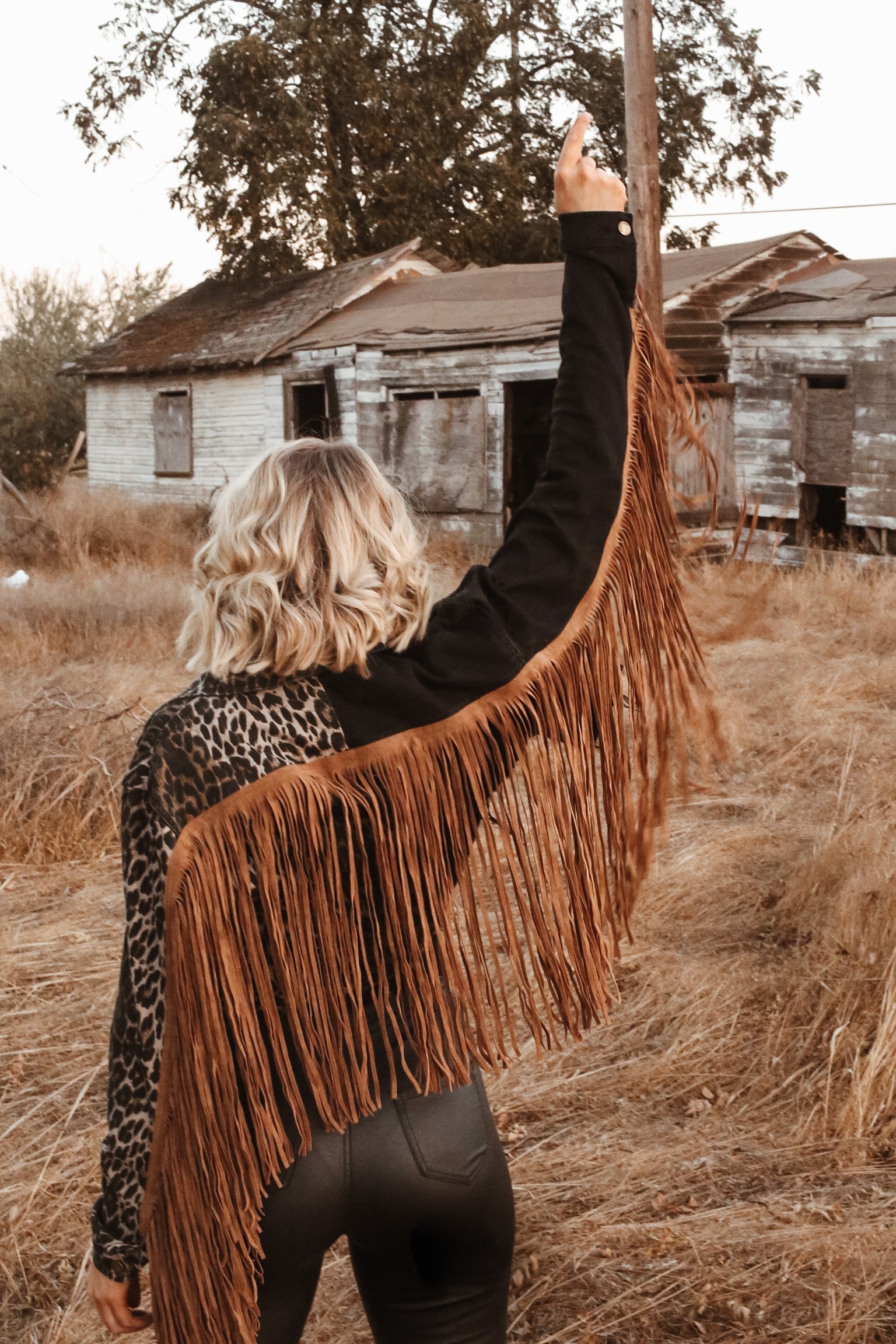Haute Southern Hyde Leather Fringe Crop Jacket — Haute Southern Hyde branding close-up