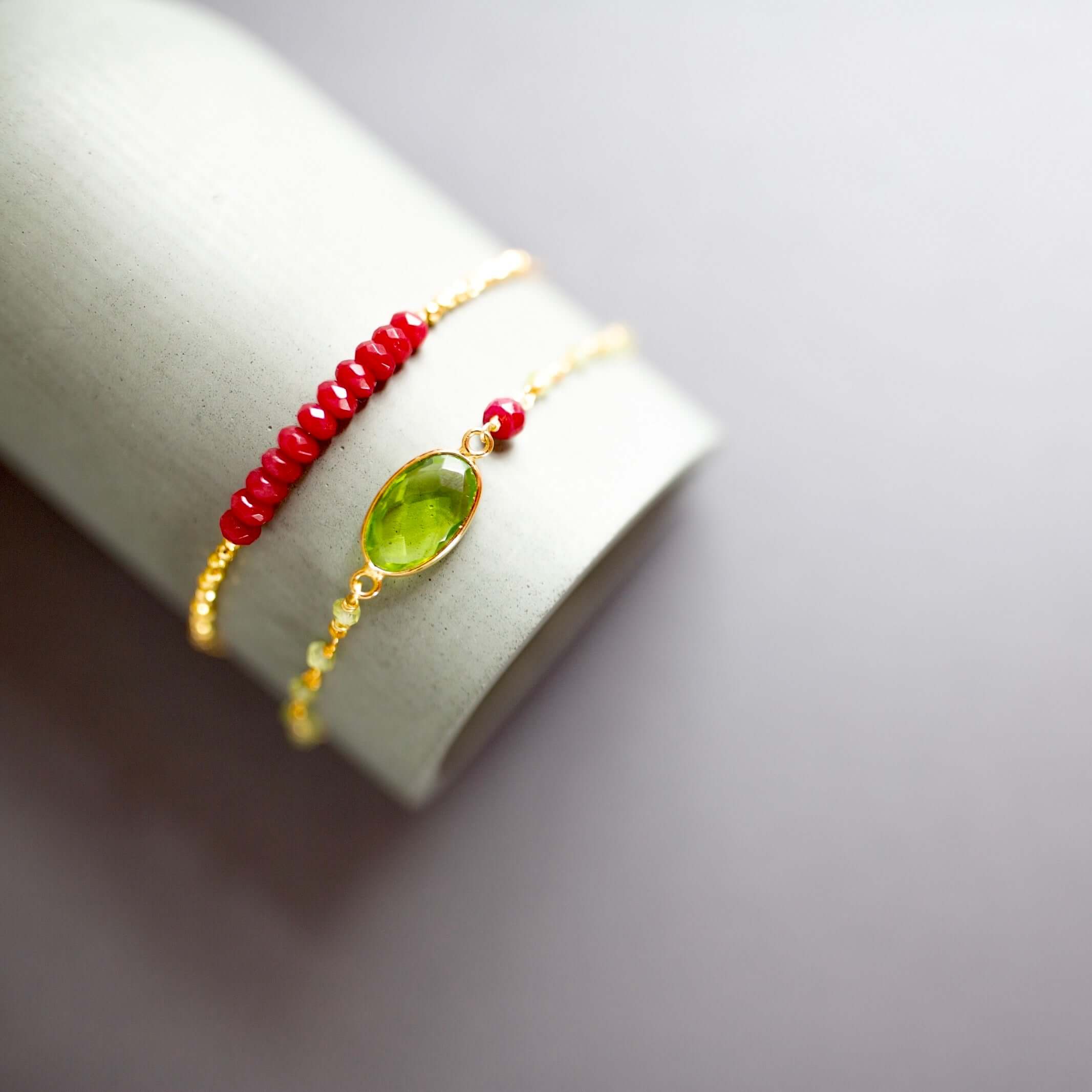 PARKEN JEWELRY Red Jade Adjustable Stacking Bracelet — lifestyle context