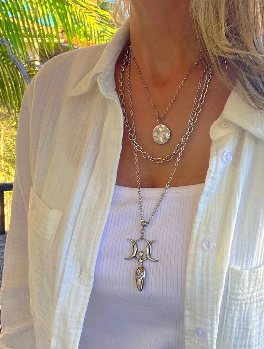 Bellaforma Jewelry MOON GODDESS NECKLACE — lifestyle context