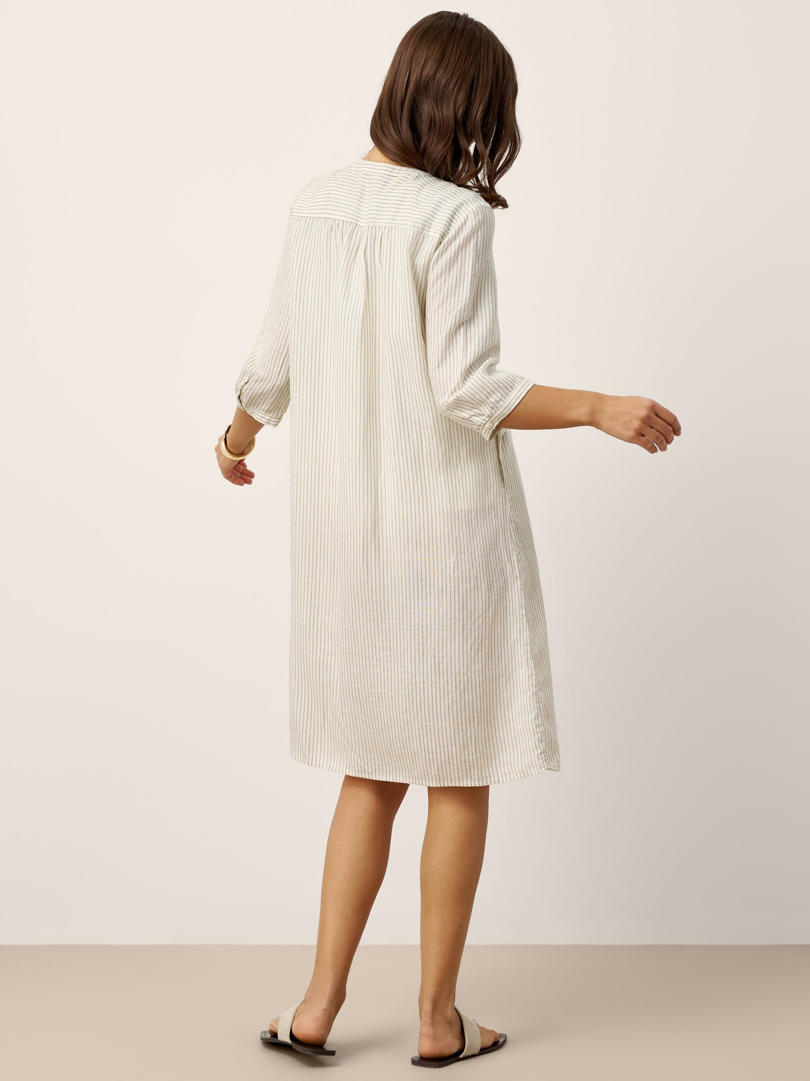 LINTICO Linen-Lyocell Deconstructed Asymmetric Front Pleat Midi Dress EULALIE — side view