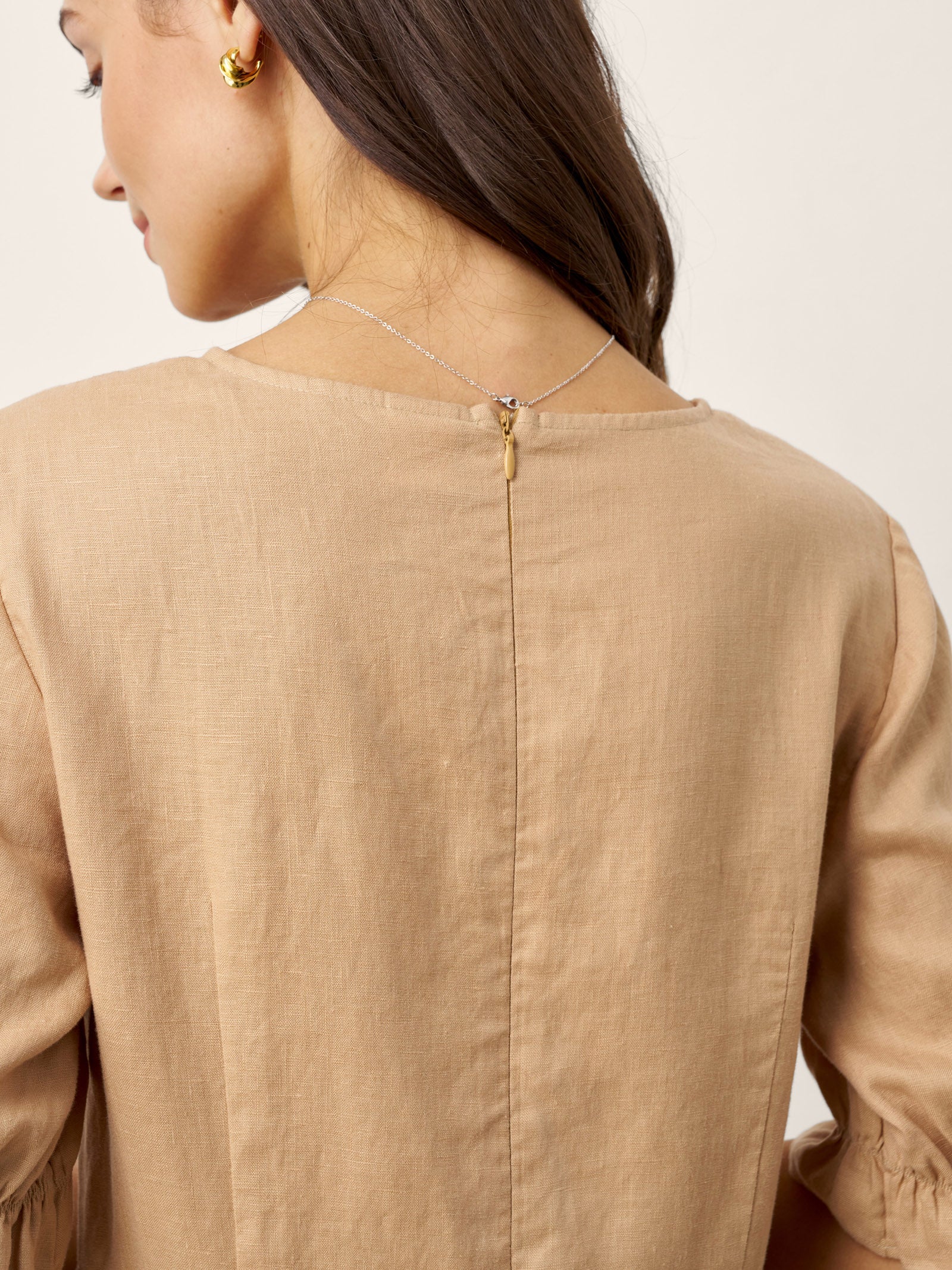 LINTICO 100% Linen Round Neck High Waist Ruffle Sleeve Maxi Dress ZEPHYRA — detail shot 9