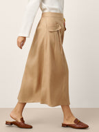LINTICO LINTICO 100% Linen Flap Pocket A-Line Skirt IANTHE — LINTICO branding close-up
